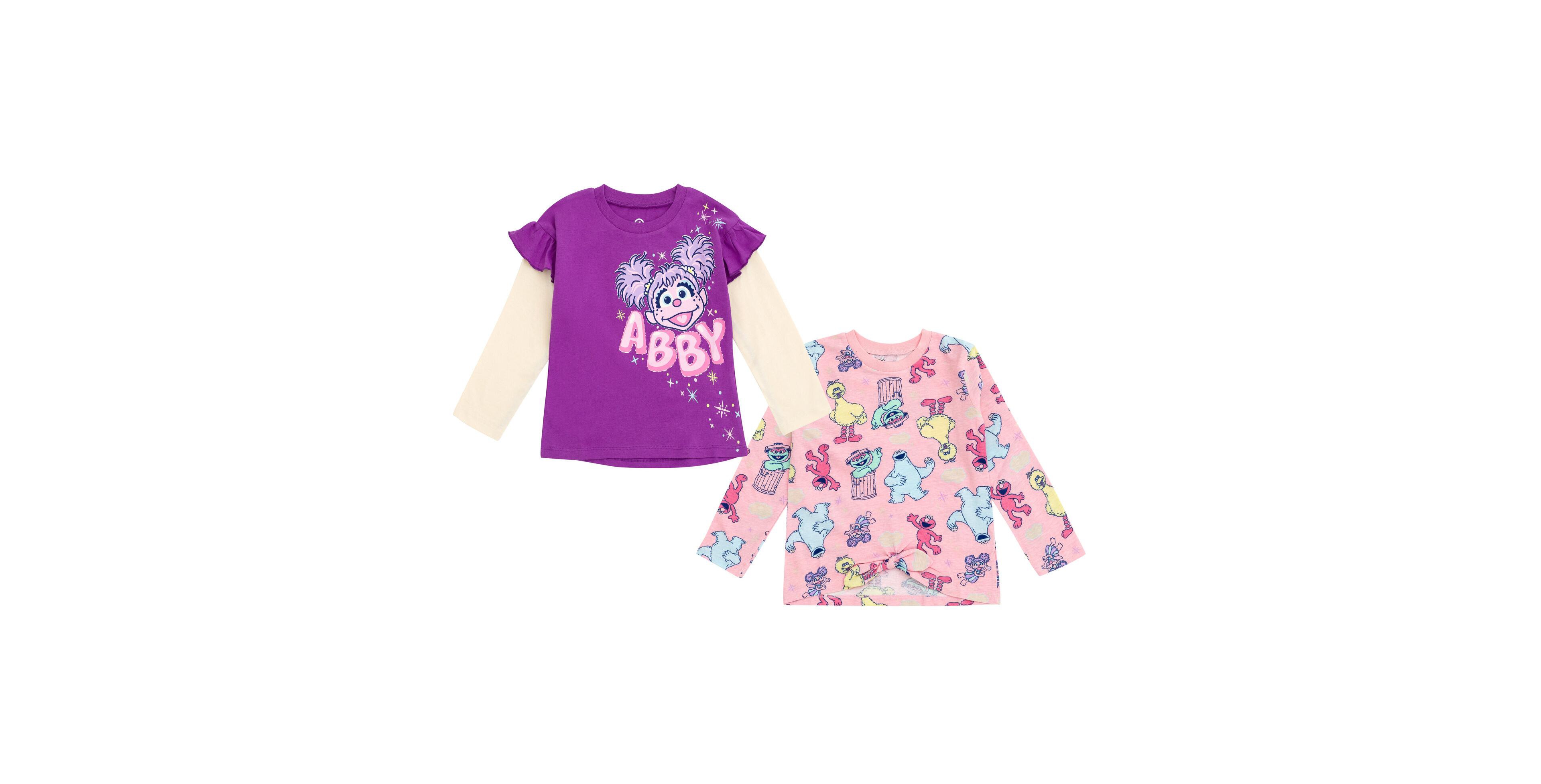 Sesame Street Baby Girls 2 Pack Peplum Long Sleeve T-Shirts to (12 Months - 6-6X
