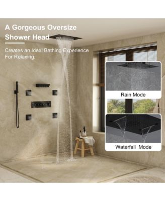 5-Function Flush Mount Thermostatic Shower System With Neck Massage Spout and 4 Body Jets