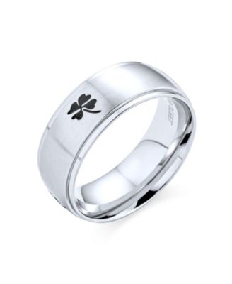 Mens Stainless Steel Celtic Irish Shamrock Band Ring Matte Silver Tone