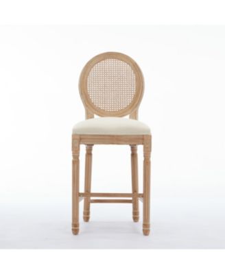 Solid Wood Bar Stools Set of 2, Rattan Back Kitchen Bar Chairs with Upholstered Seat-The Pop Home