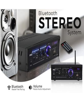 Audio Speaker Power Amplifier System - 2x120W Digital Amp with Headphone Jack, MP3/USB/SD/MMC Card Reader, FM Radio, Bluetooth Receiver, AUX & CD Inputs, Blue LED Display