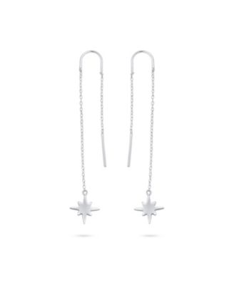 Minimalist Celestial Dangle Earrings North Star Threader in Sterling Silver