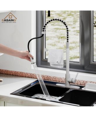 Spring Pull Down Sprayer Kitchen Faucet with Dual-Function Spray Head and Deck Plate