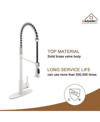 Spring Pull Down Sprayer Kitchen Faucet with Dual-Function Spray Head and Deck Plate