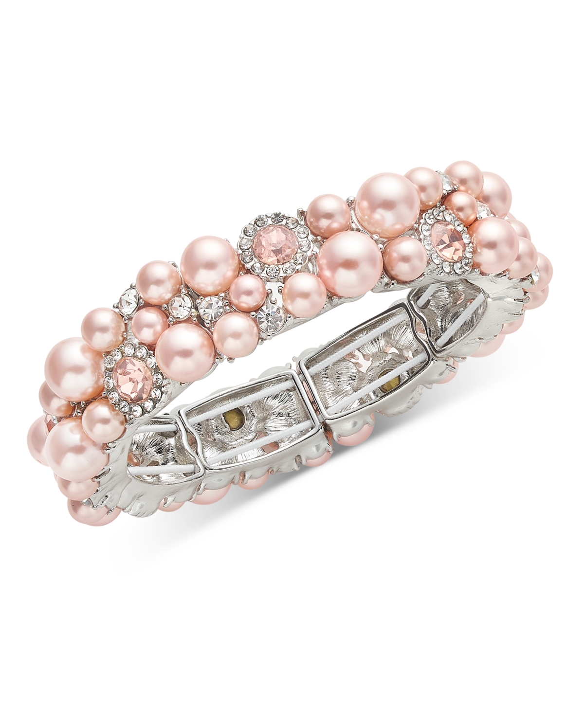Silver-Tone Pink Imitation Pearl & Crystal Stretch Bracelet, Exclusively at Macy's - Pink