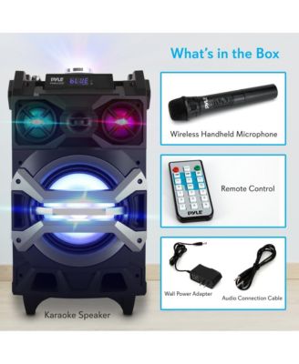 Portable Bluetooth Karaoke Speaker System - PA Loudspeaker with Flashing DJ Lights, Built-in Rechargeable Battery, Wireless Microphone, Mic Talk-Over & Recording Ability