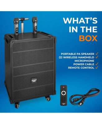 12" Portable Wireless BT Streaming PA Speaker System - Built-in Rechargeable Battery, Wireless Microphone, USB/Micro SD/FM, 800W