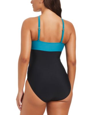 Women's Coastal Colorblock Twisted Halter One-Piece Swimsuit