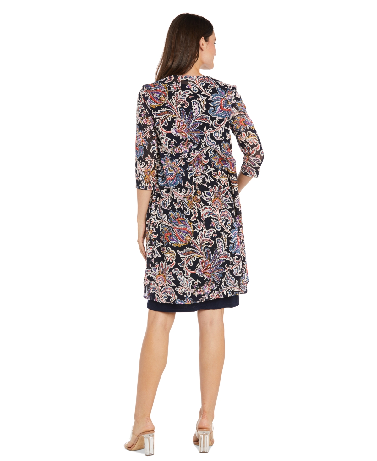 R & M Richards Women's 2 Piece Dress & Jacket Set In Navy,multi