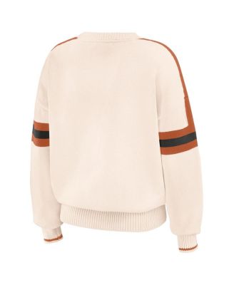Women's Cream Texas Longhorns Chenille Woven Patch Stripe Pullover Sweater