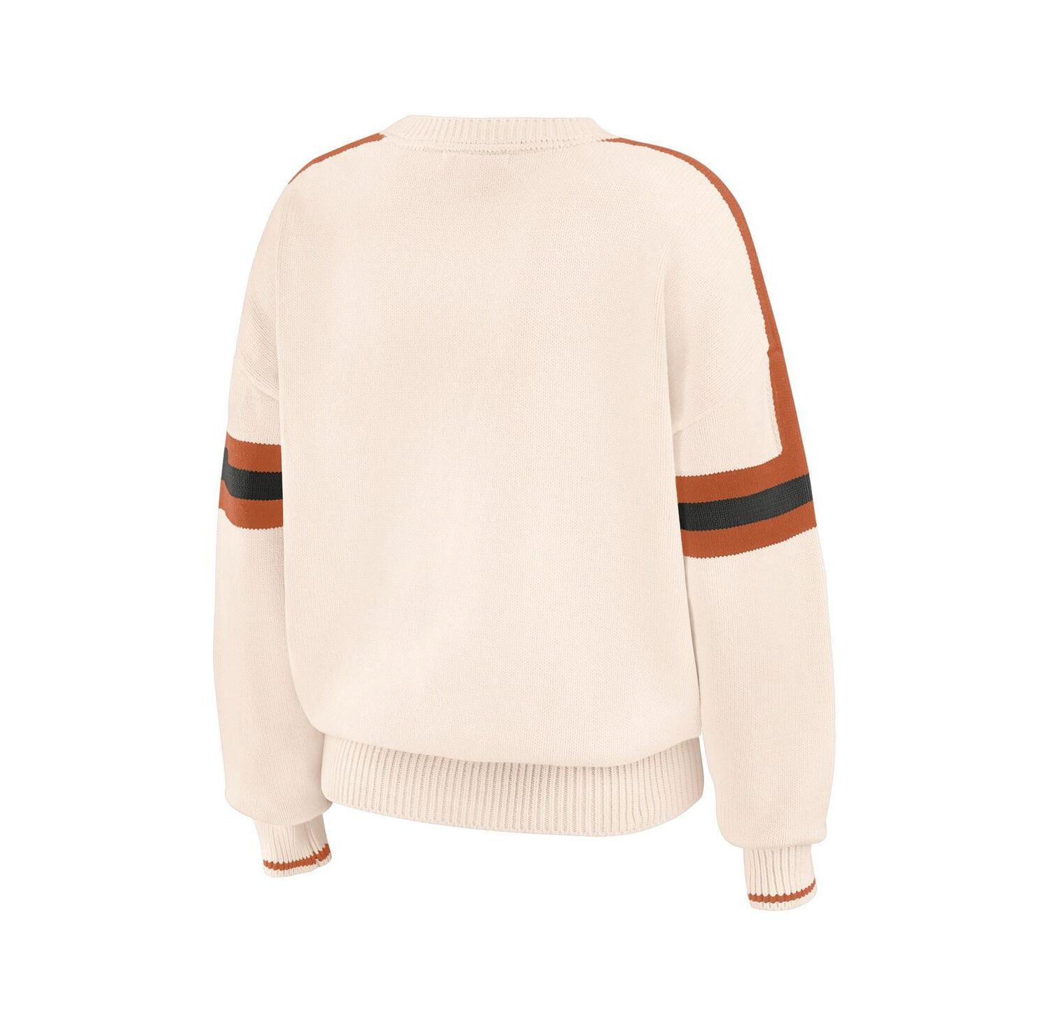 Women's Cream Texas Longhorns Chenille Woven Patch Stripe Pullover Sweater