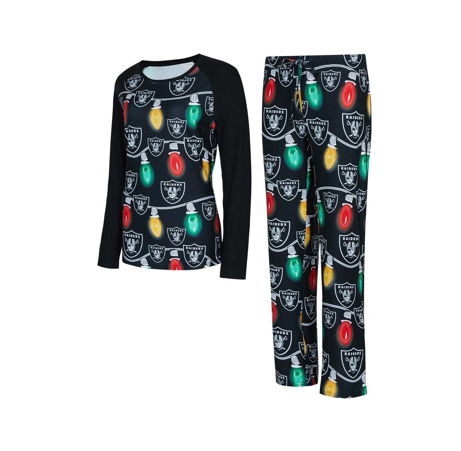 Women's Las Vegas Raiders Garland Knit Raglan Long Sleeve T-Shirt Pants Set