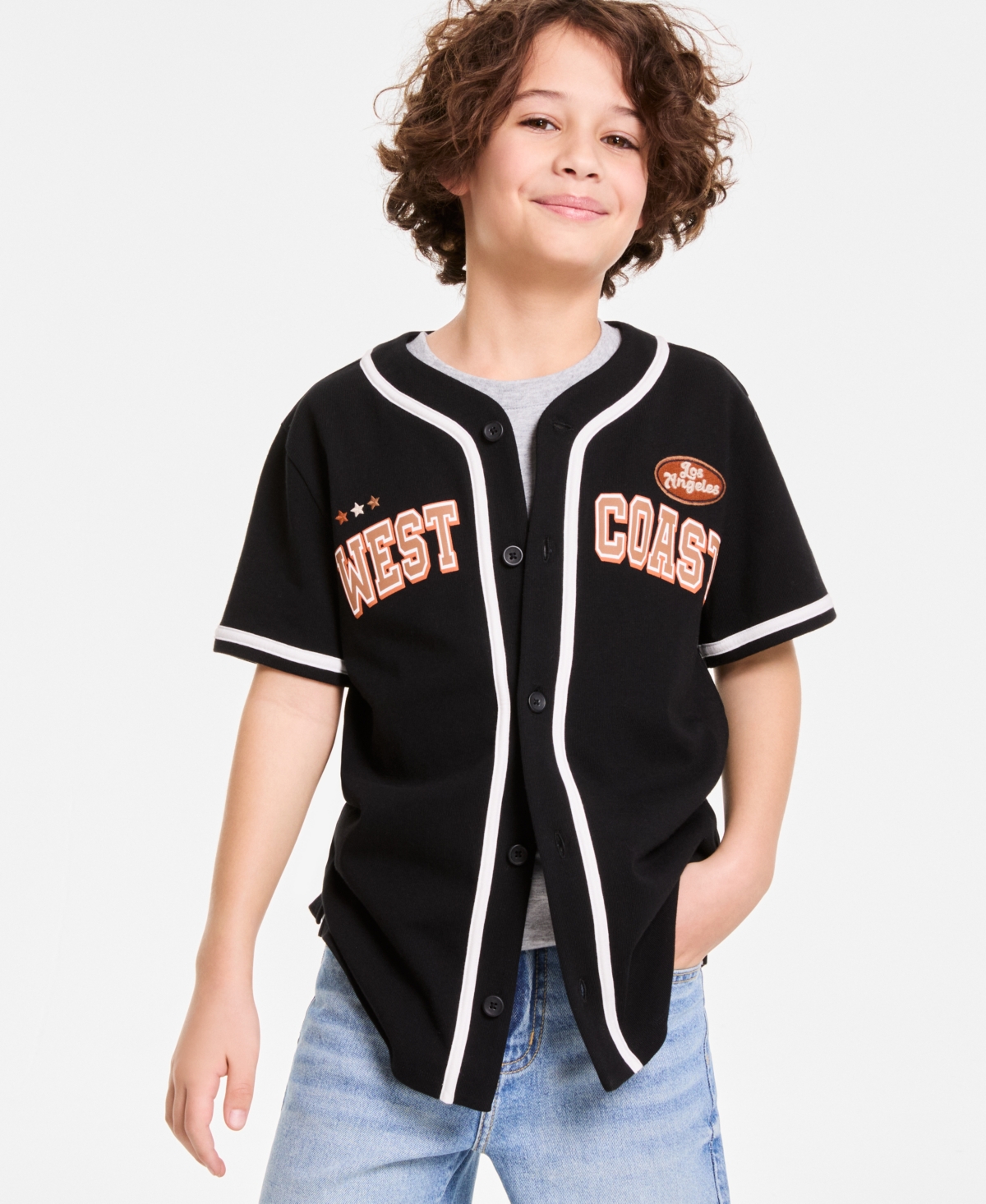 Macy's Epic Threads Little & Big Boys Cotton West Coast Baseball Jersey Shirt, Exclusively At  In Deep Black