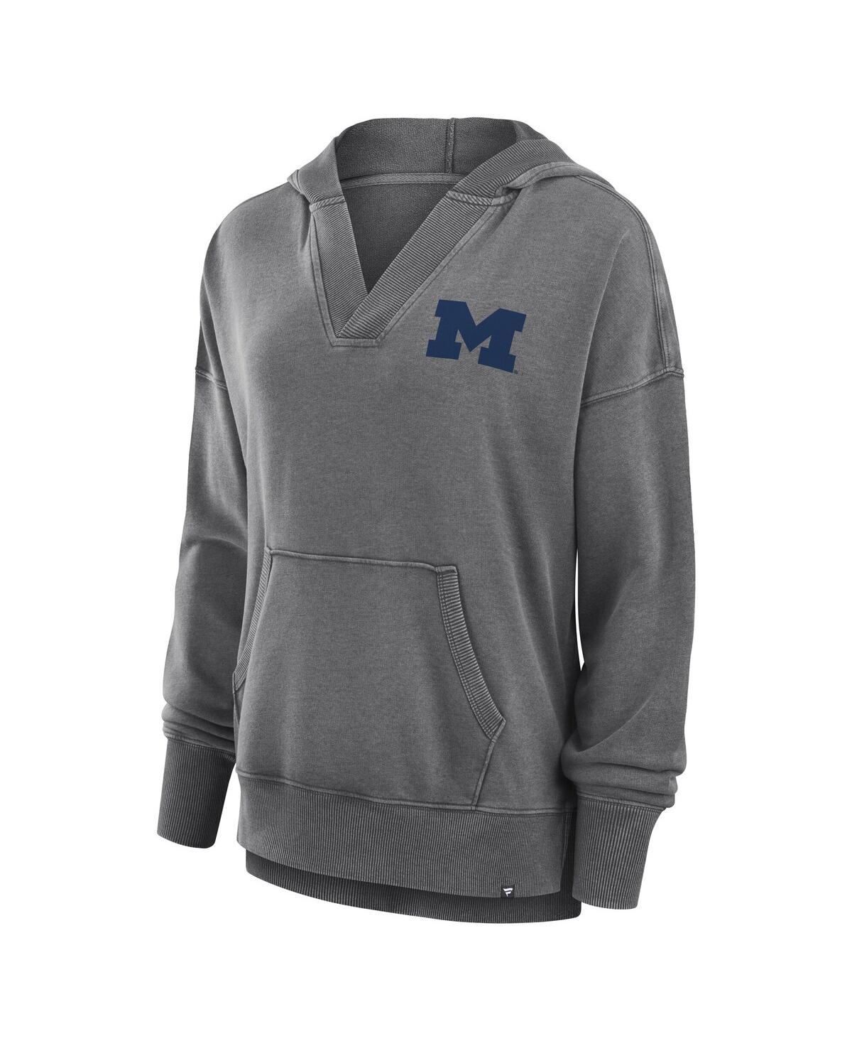 Fanatics Women's Heather Charcoal Minnesota Vikings Initiative Snow Wash French Terry V-neck Pullover Hoodie In Heather Gray