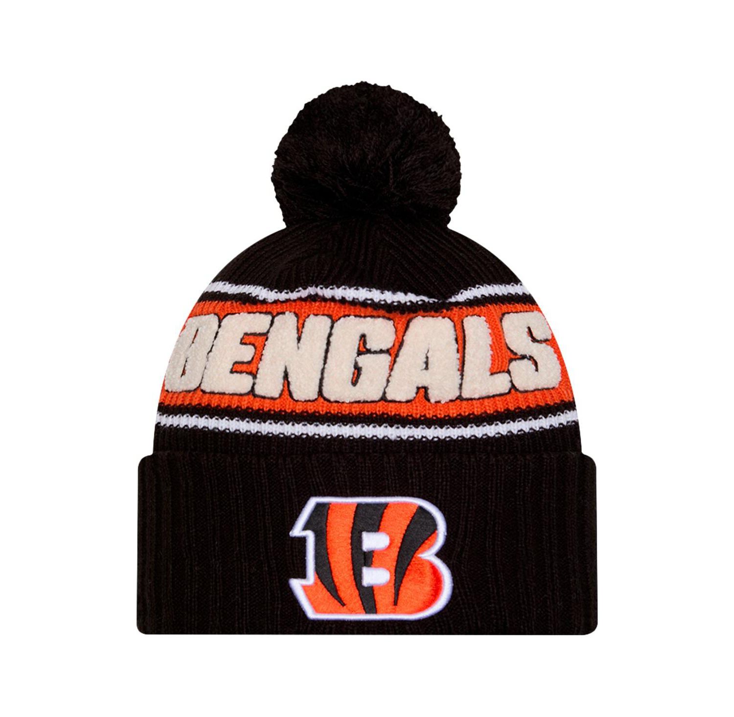 Men's Black Cincinnati Bengals 2024 Sideline Cuffed Knit Hat with Pom