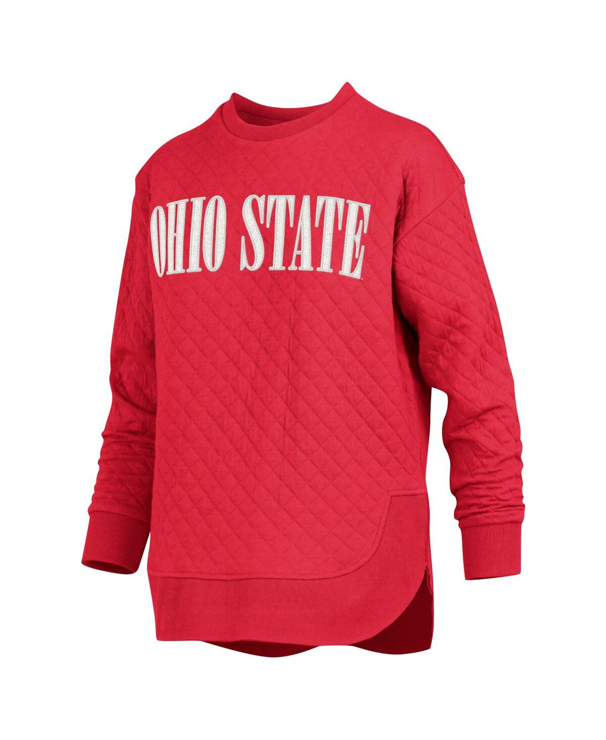 PRESSBOX WOMEN'S SCARLET OHIO STATE BUCKEYES QUILTED LONG SLEEVE PULLOVER SWEATSHIRT 