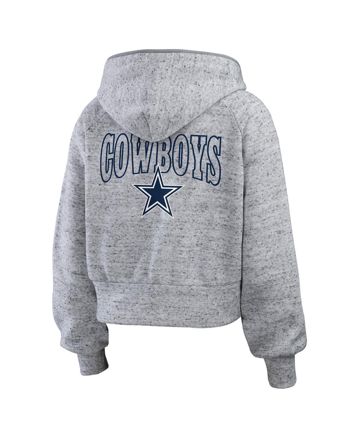 Wear By Erin Andrews Heather Gray Dallas Cowboys Speckled Fleece Cropped Full-zip Hoodie In Heather Gray