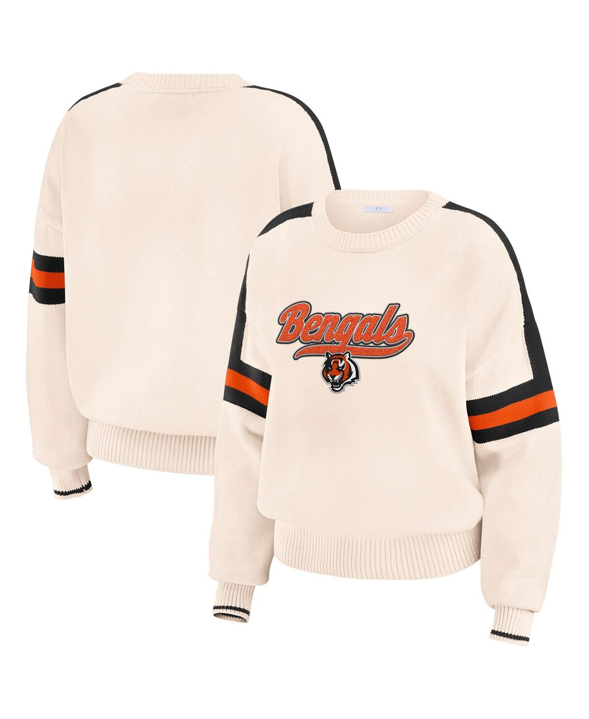 Women's Cream Cincinnati Bengals Stripe Pullover Sweater - Cream