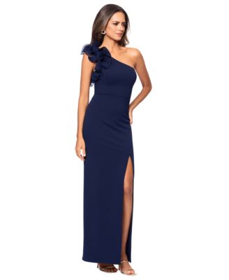 Petite One-Shoulder Ruffle Gown