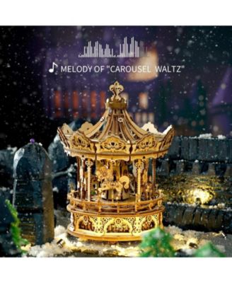Music Box 3D Puzzles,Carousel Model Building Kits,Christmas Birthday Gift for Kids Girls Daughter Wife Girlfriend, Beige, 6.7"6.7"9.25"