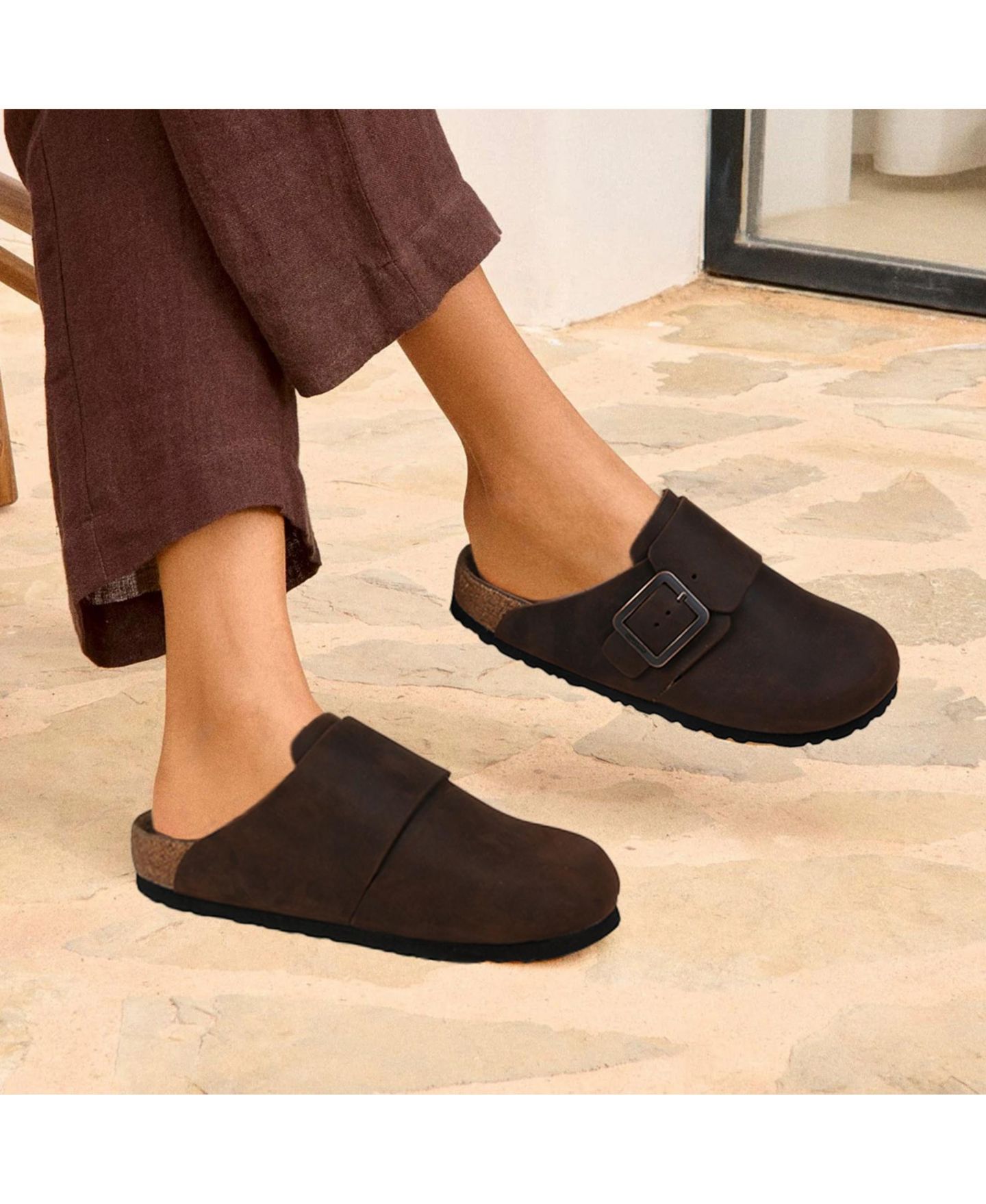 Женские сабо Aerothotic Dakota Genuine Leather Clogs for Women with Arch Support, цвет: Коричневый — фото 4