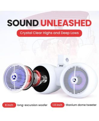 8'' Dual Marine Wakeboard Speaker System with LED Lights, Water Resistant, White