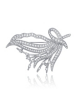 Rachel Glauber White Gold Plated with Clear Cubic Zirconia Flowing Petals Floral Brooch - White