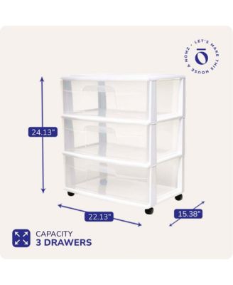 Plastic 3 Clear Drawer Small Rolling Storage Container Tower