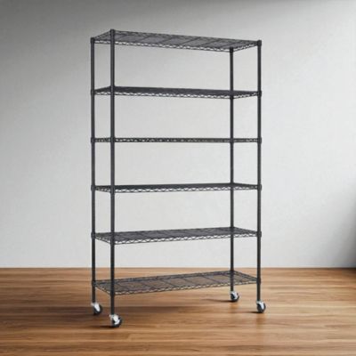 Heavy Duty 6-Shelf Adjustable Metal Shelving Rack with Casters