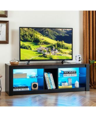 TV Stand w/ LED Light for TVs up to 65 inch w/ Adjustable Tempered Glass Shelves