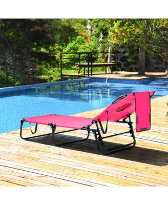 5-Position Lounge Chair Adjustable Beach Chaise w/ Face Cavity & Pillows