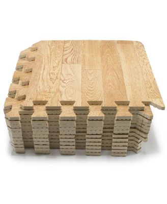 Interlocking Floor Mat Pine Wood Print 16 Pieces 12x12