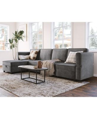 87.4" Chenille Reversible Sectional Sofa, 5-Seater Modular Sectional Sofa, Comfy Sectional Sleeper Sofa Couch with Chaise, U-Shape Modular Couch with Storage Seats & Ottomans, Grey