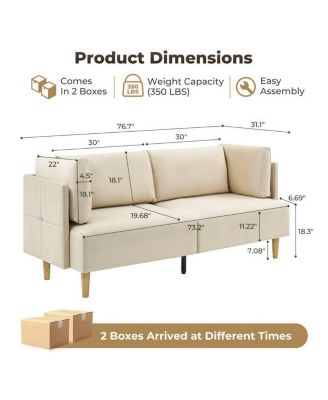 76.7" Modern Loveseat Sofa With Armrests, Modern Sofa With Deep Seats And 2 Removable Back Cushions, For Living Room, Bedroom, Apartment, Office