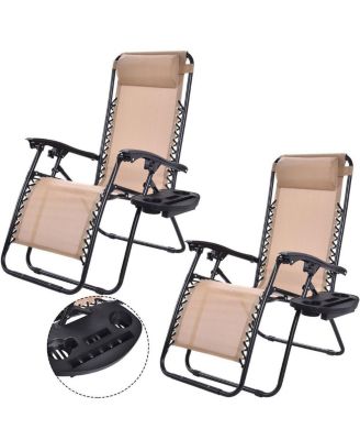 Set of 2 Folding Outdoor Zero Gravity Lounge Chair Recliner