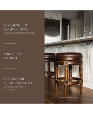 Pullman Backless Bar Stool in Dark Walnut Finish with Vintage Brown Leather