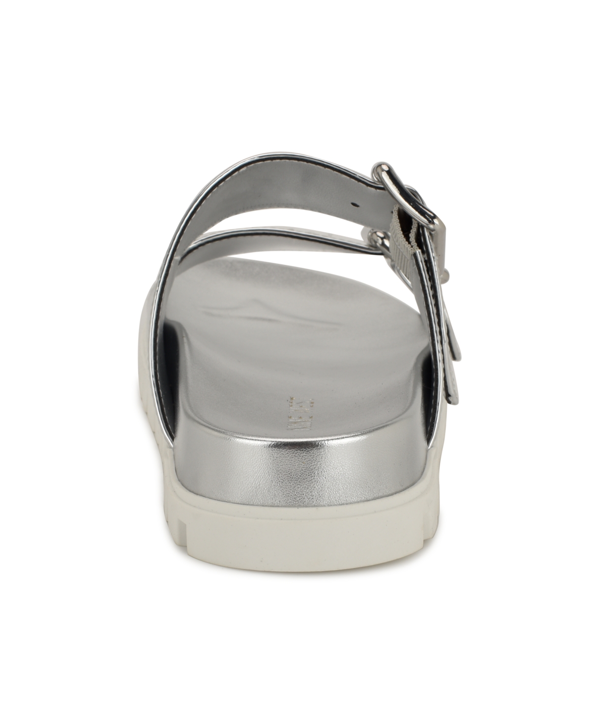 Shop Nine West Women's Timma Double Strap Slip-on Flatform Sandals In Silver Mirror Metallic