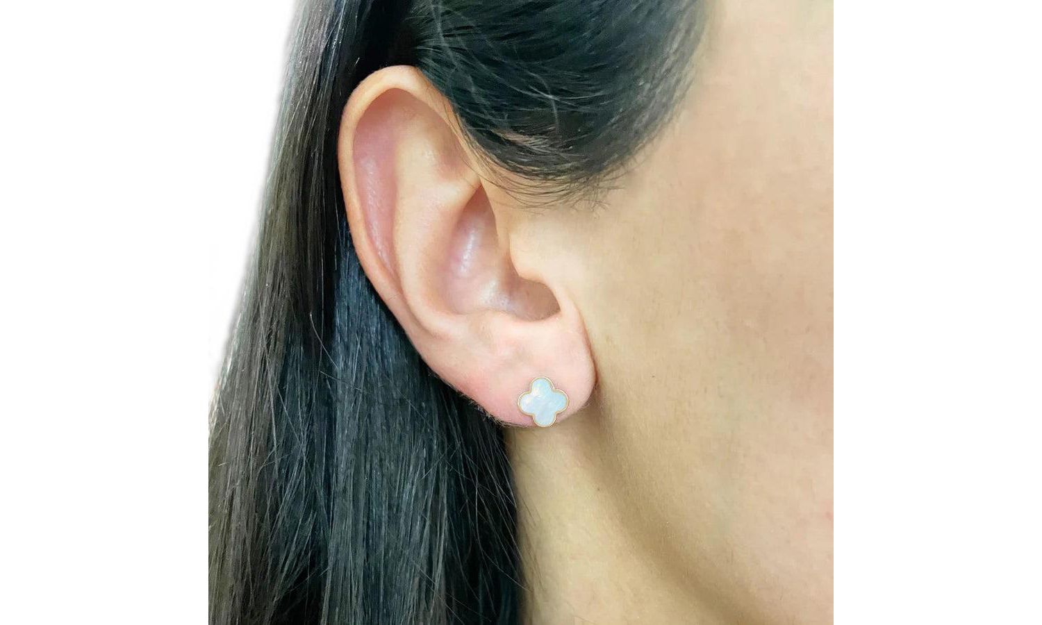 Mini Mother of Pearl Clover Stud Earrings