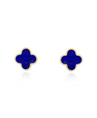 Small Lapis Clover Stud Earrings 14K Gold