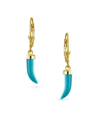 Italian Cornicello Chili Pepper Dangle Synthetic Turquoise Earrings Gold Plated Silver
