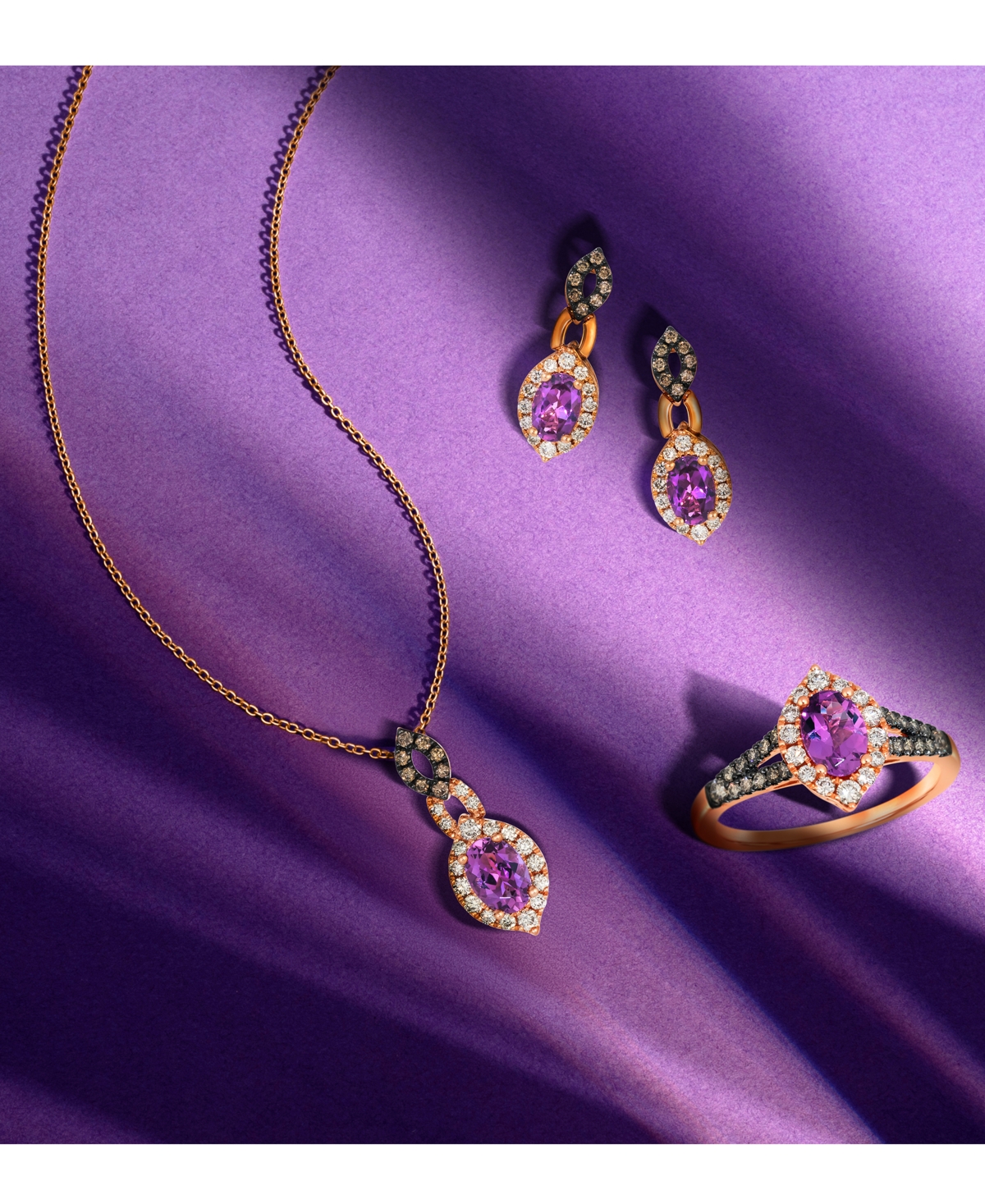 Le Vian Grape Amethyst (7/8 Ct. T.w.) & Diamond (1/3 Ct. T.w.) Halo Drop Earrings In 14k Rose Gold In Gold