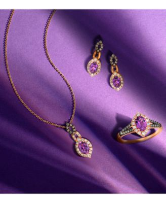 Grape Amethyst (3/4 ct. t.w.) & Diamond (1/3 ct. t.w.) Halo Adjustable 20" Pendant Necklace in 14k Rose Gold