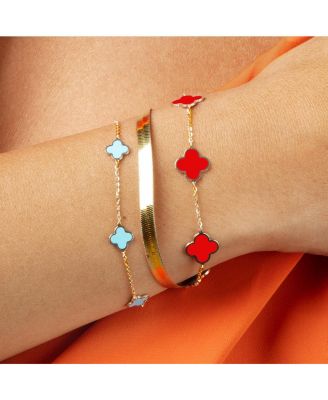 Small Coral Clover Bracelet 14K Gold
