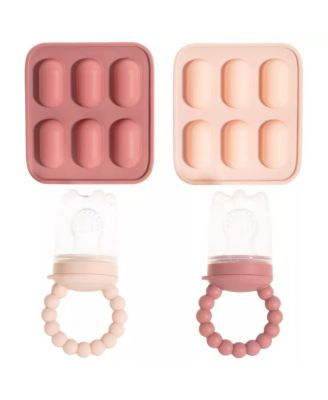 Toddler Silicone Fruit Feeders with Freezer Tray for Batch Prep, Set of 2 – Safe & Convenient, Includes Extra Pouches & Travel Lids, Dishwasher Safe