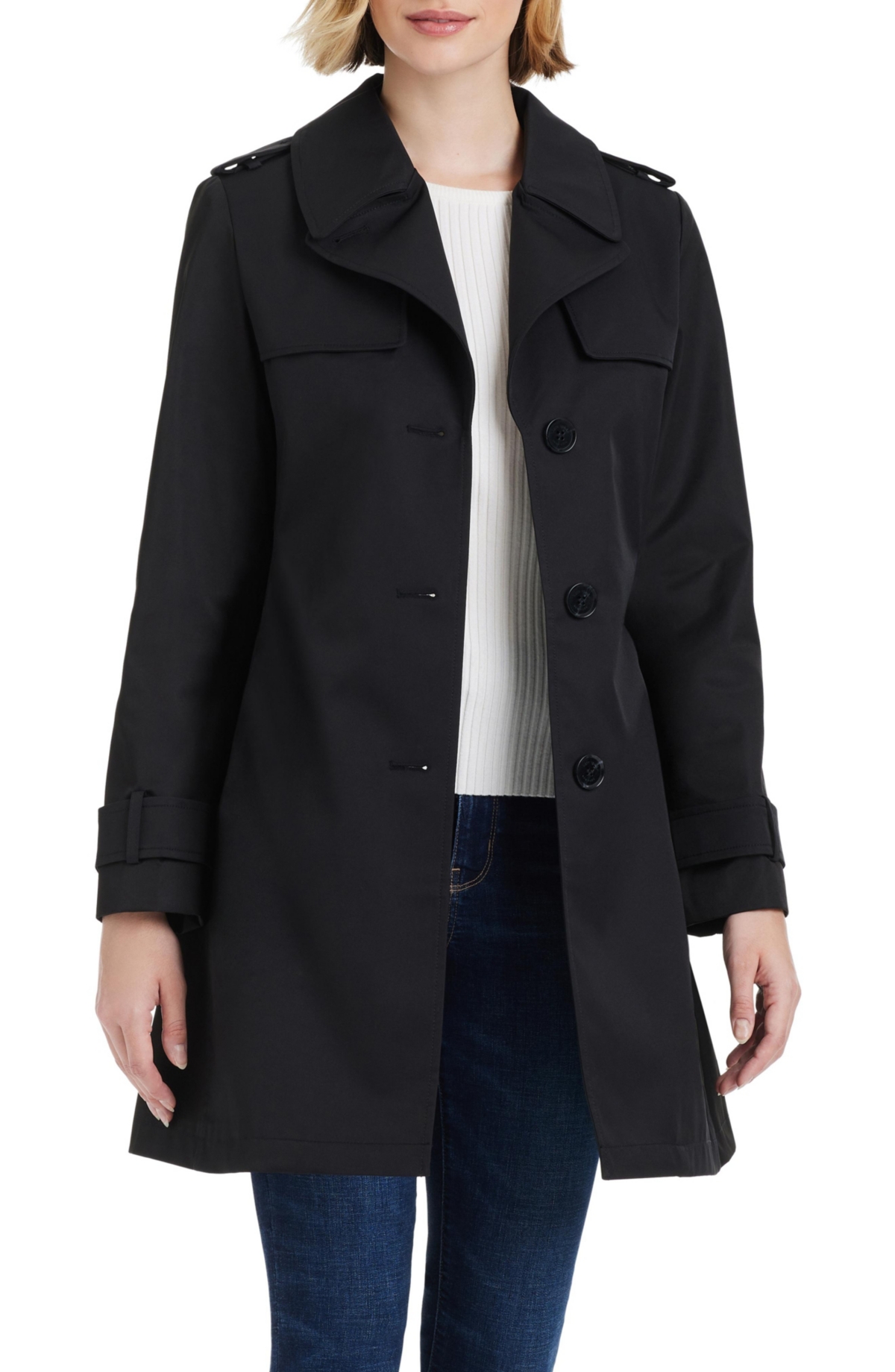 Kate Spade Women S Short Single-breasted Pleated Back Trench Coat In Black