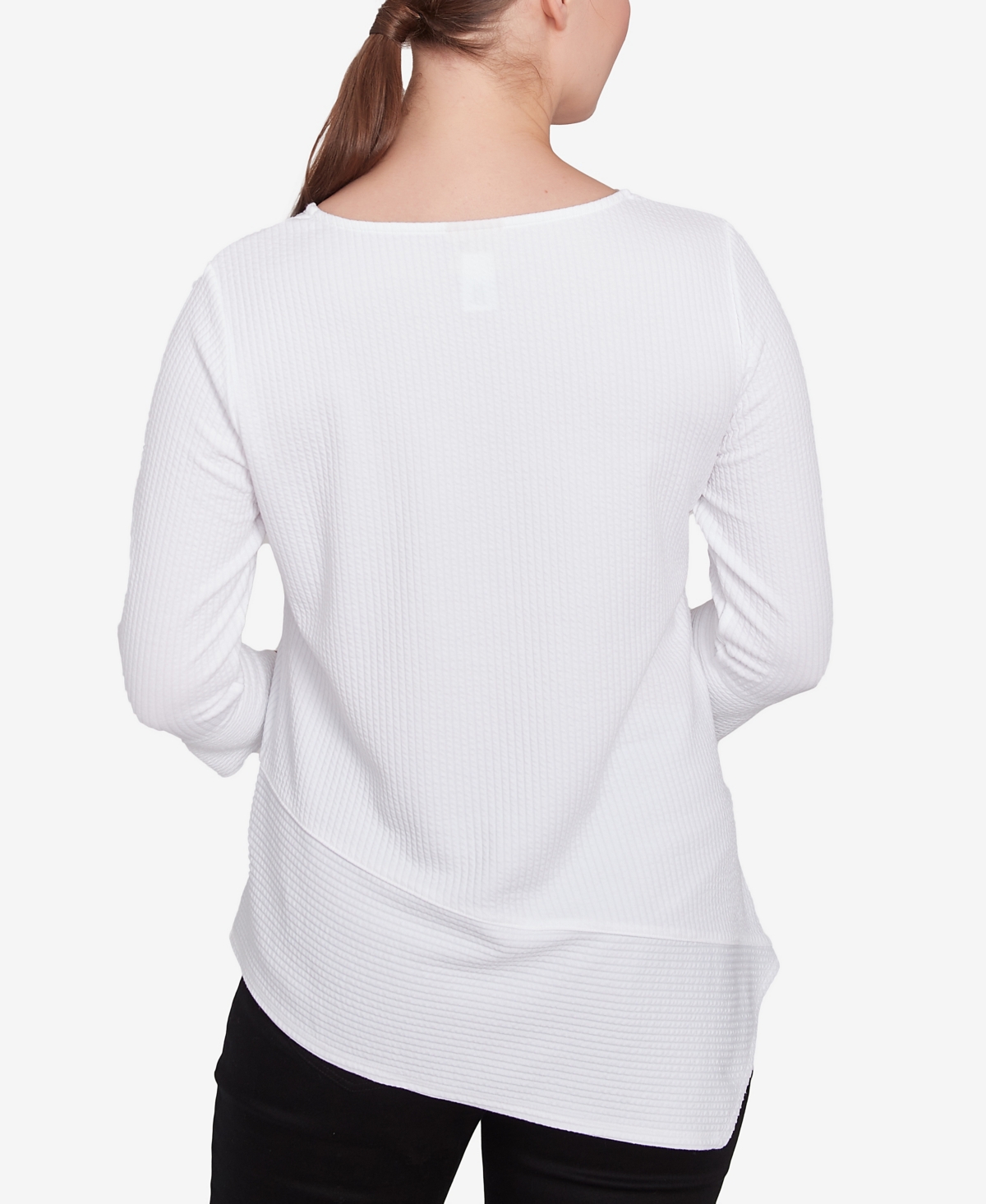 Ruby Rd. Petite Cable Stripe Ottoman Three Quarter Sleeve Top In White