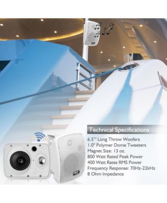 6.5” Bluetooth Wireless Waterproof Speakers - 800W Max Power, 2-Way Full Range Stereo Sound, Marine Grade, Indoor/Outdoor Use