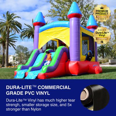 HeroKiddo Jelly Bean Castle Commercial Grade Inflatable Bounce House with Dual Lane Water Slide Combo (No Blower Included)