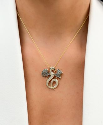 Chocolate Diamond, Nude Diamond & Blackberry Diamond Dragon Pendant Necklace (1 ct. t.w) in 14k Honey Gold