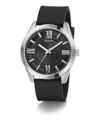 Men's Analog Black Silicone Watch, 44mm